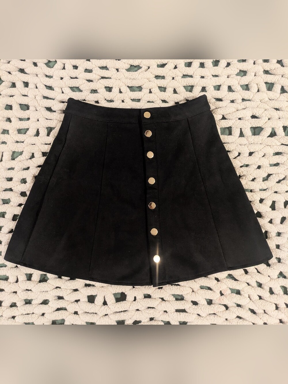 Black Button-Front A-Line Skirt